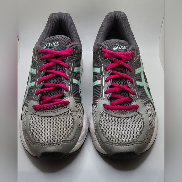 Asics  Gel Contend 4 Womens Size 7.5 Silver & Aqua Green Logo Pink Laces - Picture 2 of 13